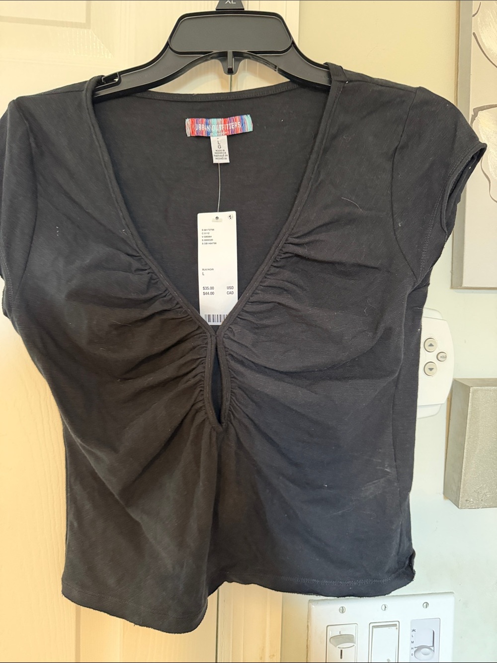 Urban Outfitters Black Ruched V-Neck Crop Top